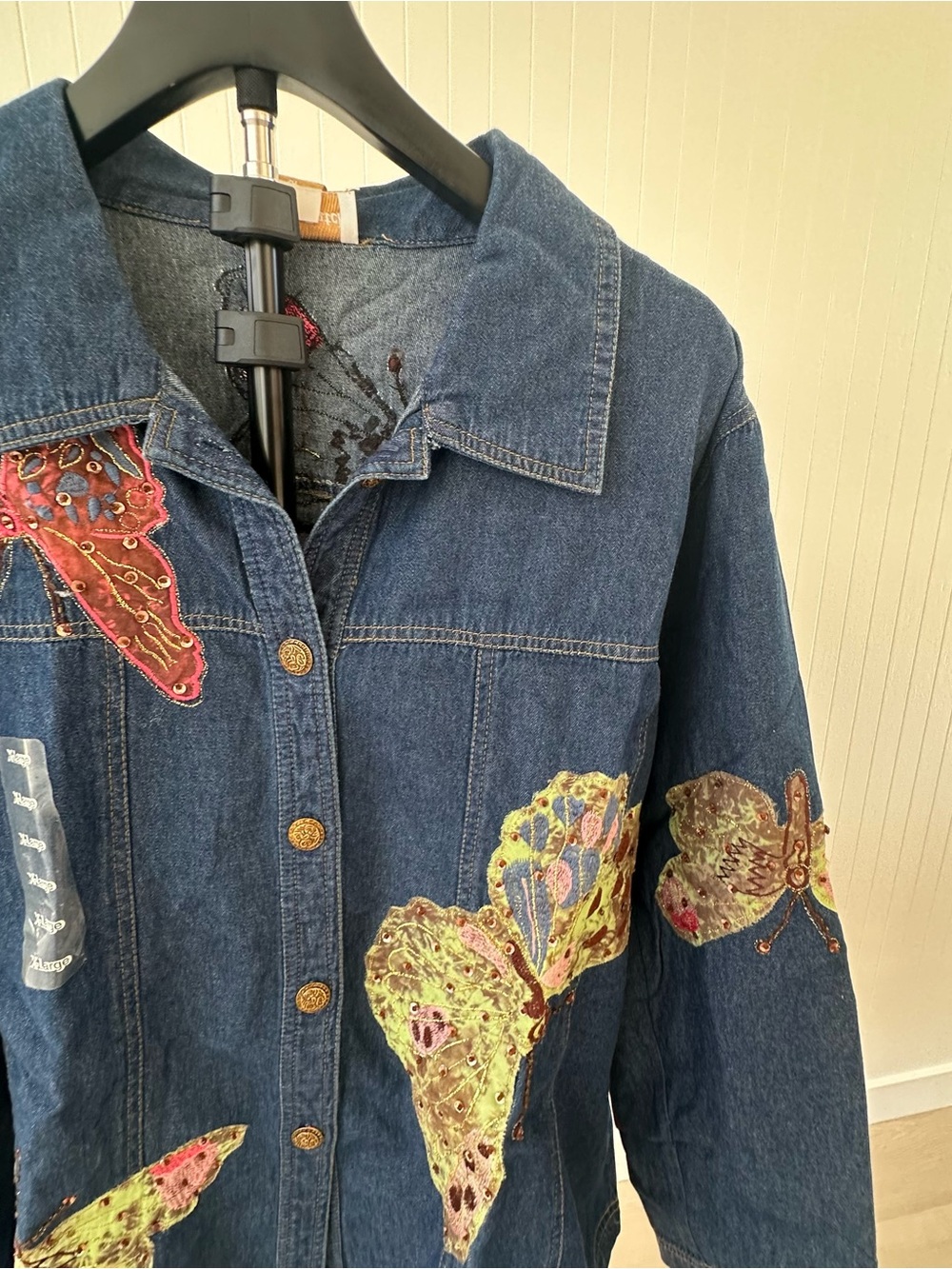 Tapestry Dark Blue Embroidered Butterfly Denim Jacket